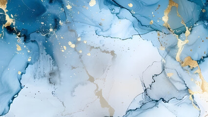 Abstract blue and gold ink wash painting background