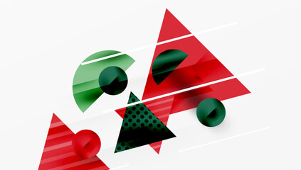 Leinwandbilder - Abstract geometric composition. Red, green shapes overlap white lines. Modern design, simple forms, vibrant colors present.