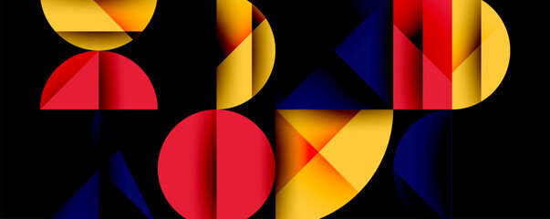 Leinwandbilder - Abstract geometric shapes form letters. Red, yellow, blue hues dominate composition. Modern design, clean lines, bold colors present.