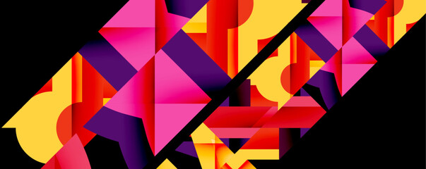 Poster - Abstract geometric composition. Vivid colors, sharp angles, dynamic shapes create modern visual experience. Bold design, striking contrast.