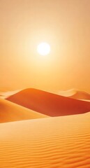 Poster - 太陽と砂丘の砂漠風景 黄金色の砂と明るい空の風景写真