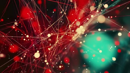 Poster - Network of connections illuminated by red spots and data processing elements in a digital landscape, network of connections over red spots and data processing