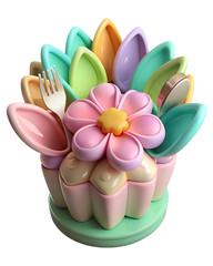 Poster - A captivating 3d artwork featuring a flower made of utensils with pastel colors showcasing innovative design