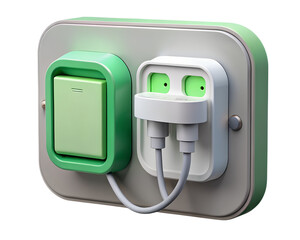 Poster - A modern 3d rendered electrical power outlet and a light switch with a 3d plastic-style icon on transparent background