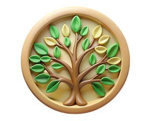 Poster - A vibrant 3d rendered plastic-style icon of a tree inside a circular frame depicting growth and nature concepts on a transparent background.