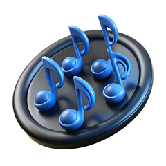Leinwandbilder - Beautiful 3d rendering of blue musical notes on a dark tone circle 3d plastic-style icon on a transparent background