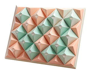 Poster - Pastel pink and green geometric diamond pattern in 3d rendering with a plastic-style look and artistic design