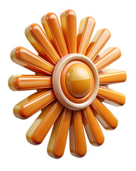Poster - Vibrant 3d rendered illustration of an abstract flower design in a glossy orange color with a focus on creativity and a contemporary aesthetic.
