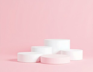 Poster - Pink and White Cylindrical Product Display Platforms