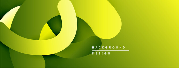 Poster - Abstract green layers create dynamic composition. Smooth shapes overlap, forming modern background design. Gradient adds depth.
