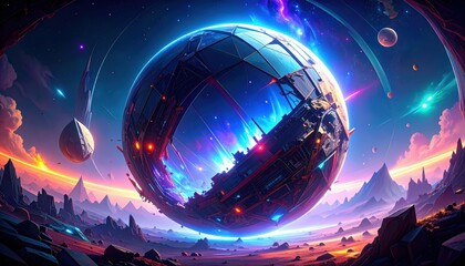 Poster - Immense Galactic Sphere Collapsing in a Tragic Cosmic Scene