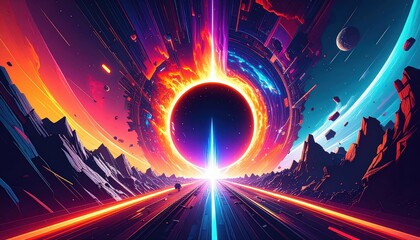 Poster - Stunning Hyperspace Jump through a Collapsing Gate and Cosmic Landscape
