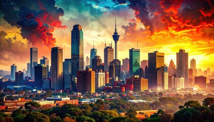 Poster - Johannesburg Skyline Against Dramatic Sunset with Cloudscape