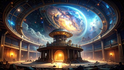 Poster - Cosmic Wonder of a Collapsing Planetarium in a Tragic Scene