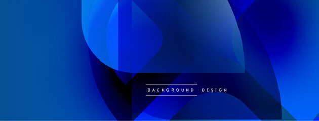 Poster - Abstract blue shapes overlap, creating dynamic gradient effect. Text reads background design within composition. Modern visual style.