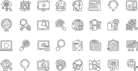 Poster - Collection of Line Icons for Search Engine Optimization and Global Marketing Strategies