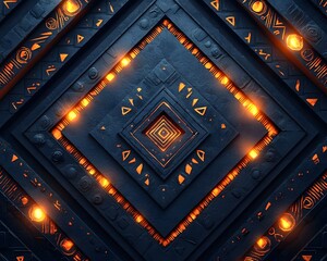 Poster - Glowing tribal pattern with metallic gold elements on a dark background