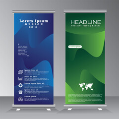 Wall Mural - green and blue color roll up business brochure flyer banner design vertical template, cover presenta