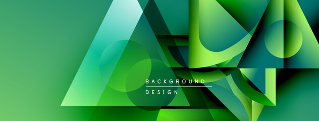 Aufkleber - Abstract geometric shapes overlap, creating vibrant green gradient background. Modern design elements suggest innovation, technology.