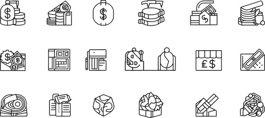 Poster - Set of hand-drawn vector business and finance icons, symbols, and signs for web and internet illustrations