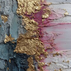 Poster - Intricate texture of gold leaf on a textured canvas with pastel colors in artistic composition