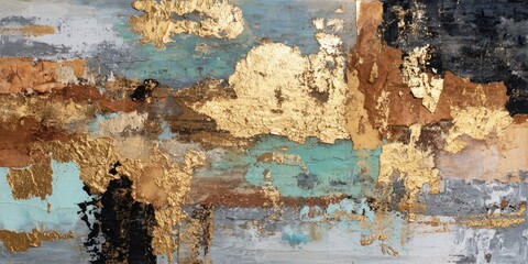 Poster - Creative abstract artwork featuring gold accents and textured layers of color against a muted backdrop