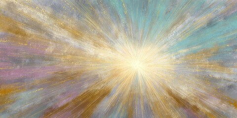 Poster - Vibrant golden light radiates through a colorful, abstract sky at sunrise creating a mesmerizing atmosphere