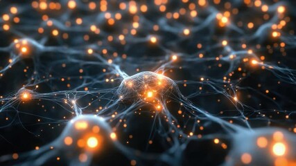 Fototapete - Abstract representation of glowing neurons interconnected in a digital network showcasing technology and communication in a futuristic design 4k video footage