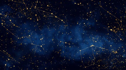 Poster - Stunning display of gold stars illuminating a deep blue night sky filled with constellations