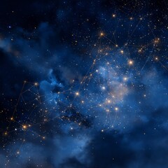 Poster - Starlit sky with golden constellations against a deep blue backdrop