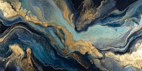 Poster - Colorful abstract design with shimmering gold accents on a blue and dark background