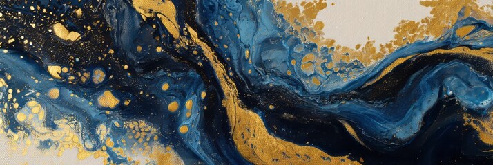 Poster - Fascinating abstract art featuring swirling gold against deep blue hues in a modern design