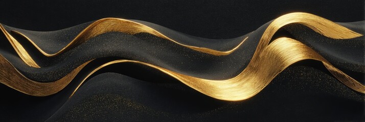 Poster - Intricate golden waves flow gracefully across a textured black canvas, creating a stunning visual contrast that captivates the viewer