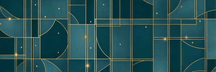 Poster - Intricate gold geometric patterns on a deep blue background create a captivating visual display for modern design