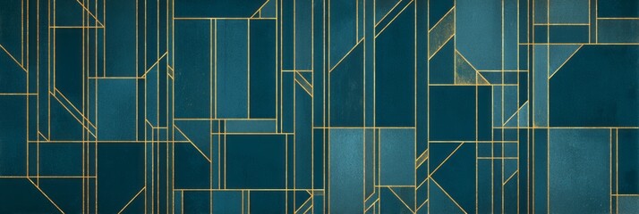 Poster - Geometric design featuring gold lines on a dark blue background with a modern aesthetic for creative spaces