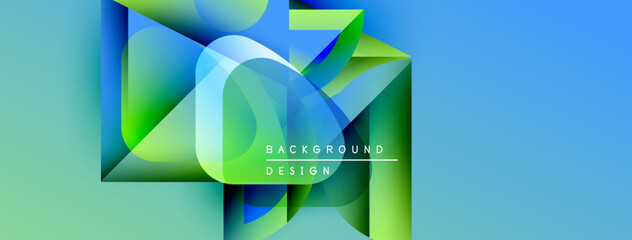 Aufkleber - Abstract geometric shapes overlap, creating vibrant gradients. Blue, green hues dominate design, suggesting modern aesthetic. Text reads background design.