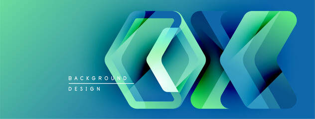 Leinwandbilder - Abstract geometric shapes, vibrant teal hues, layered design. Modern background with gradient effect, clean lines, dynamic composition.