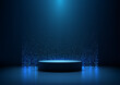 © rarinlada - futuristic blue stage with illuminated podium and glowing squares tech concept modern showcase