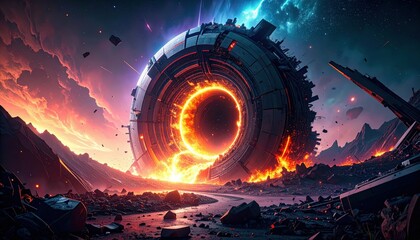 Poster - Destruction of a Particle Accelerator in a Cosmic Catastrophe Scene