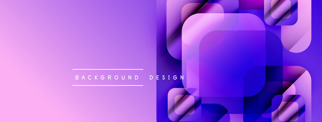 Fototapete - Abstract gradient background. Overlapping squares create modern visual effect. Purple, pink hues dominate composition. Minimal text present.