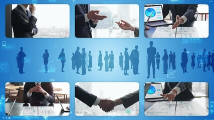 Poster - Collage video of various business scenes and digital technology
