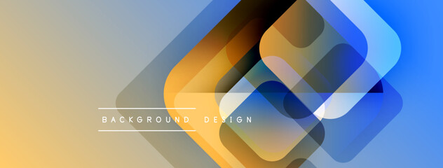 Fototapete - Abstract geometric shapes overlap, creating vibrant gradient effect. Warm tones transition into cool blues. Modern design element.