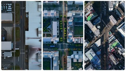 Poster - Collage footage of various urban drone shots