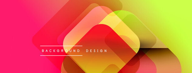 Poster - Abstract geometric layers create vibrant gradient background. Red, yellow, orange hues blend smoothly, modern design element.