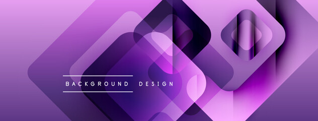 Aufkleber - Purple abstract background. Overlapping squares create dynamic visual effect. Gradient shades add depth, modern feel. Minimalist design.