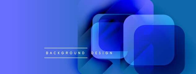 Poster - Abstract blue gradients form layered squares. Minimalist text reads background design. Modern aesthetic, clean lines, vibrant colors.