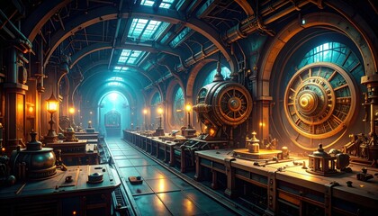 Poster - Mysterious Chamber Filled with Ancient Machines and Techno Elements