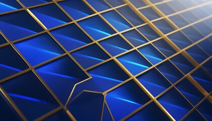 Aufkleber - Abstract blue and gold geometric pattern with diagonal lines and square shapes in a modern design