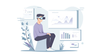 VR data analysis landing page simple vector on white background  -  