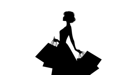Wall Mural - Woman holding shopping bags silhouette vector isolated on white background  -  